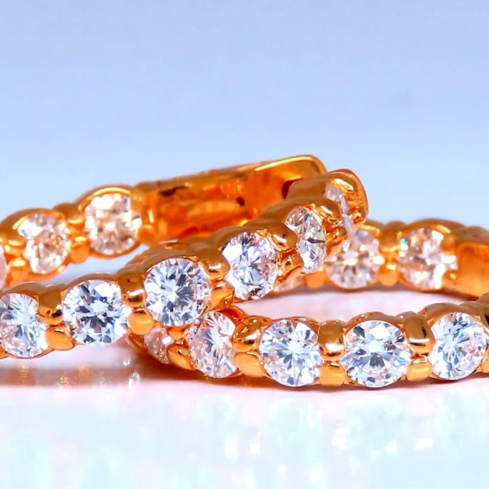2.61ct Natural Round Diamond hoop earrings 14kt 23mm button & share prong +